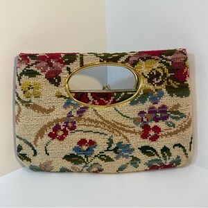 Vintage Needle Point Carpet Large Clutch